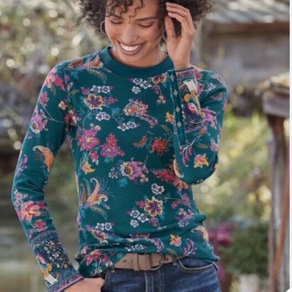 Sundance Teal Floral Long Sleeve Top